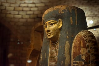 Ancient Egyptian statue with detailed eyes