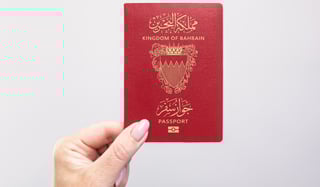 Close-up of Bahrain passport held