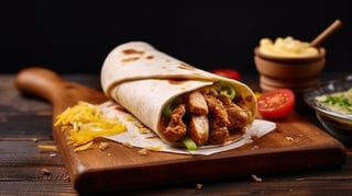 Delicious chicken shawarma wrap on board