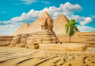 Great Sphinx and Pyramids in Giza