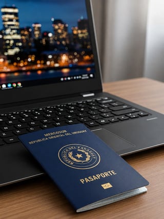 Paraguayan Passports Beside Laptop