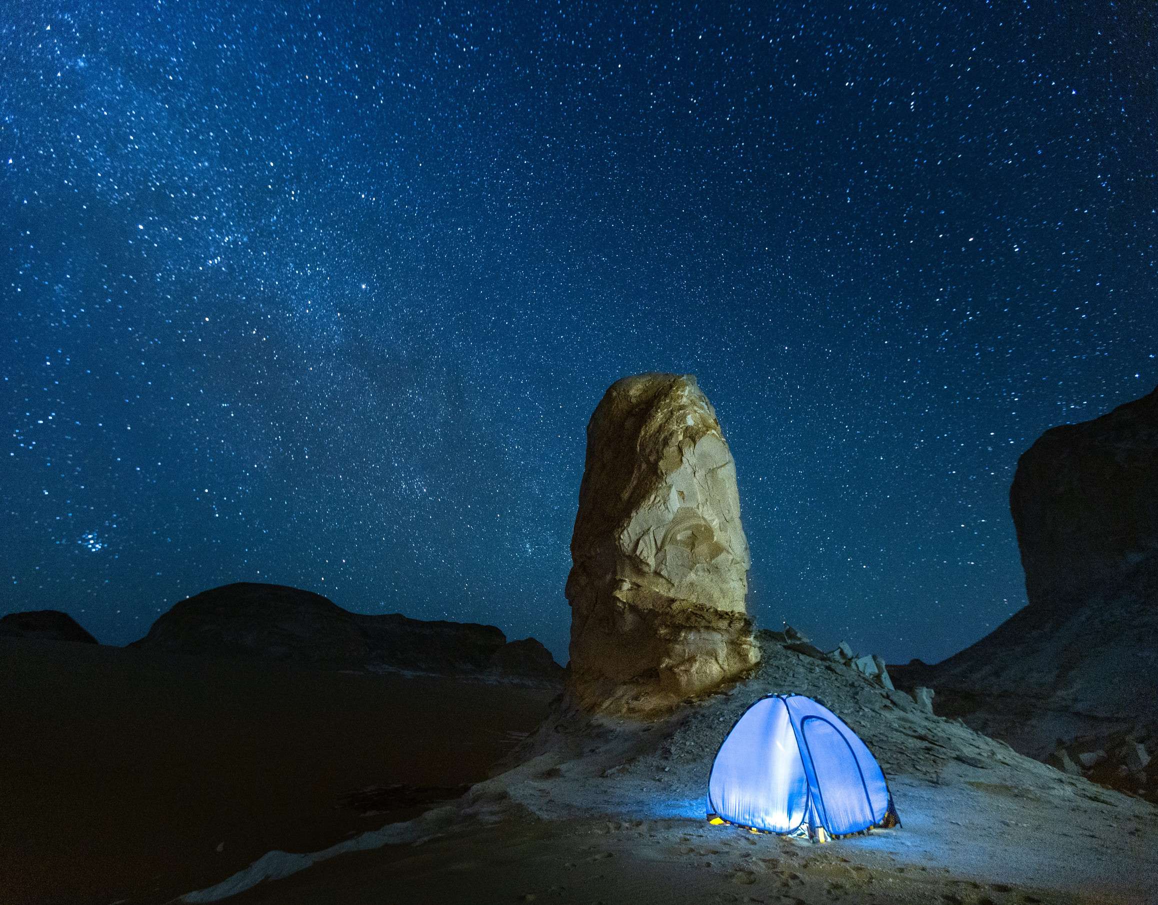 A Lone Tent In The White Desert In Egypt At Night