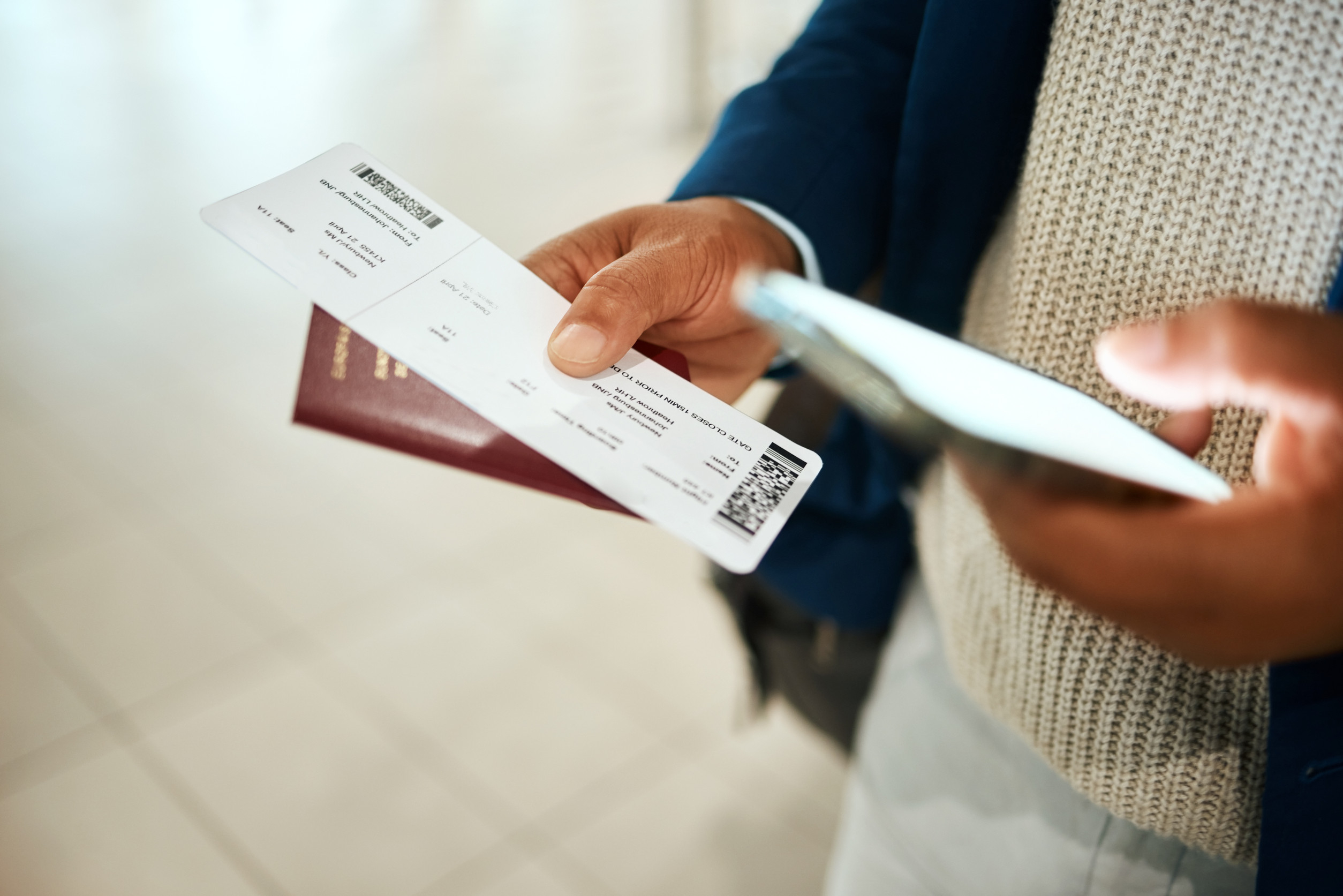 Airport Ticket Phone And Man Hands For Online Booking Fintech And Digital Payment Registration