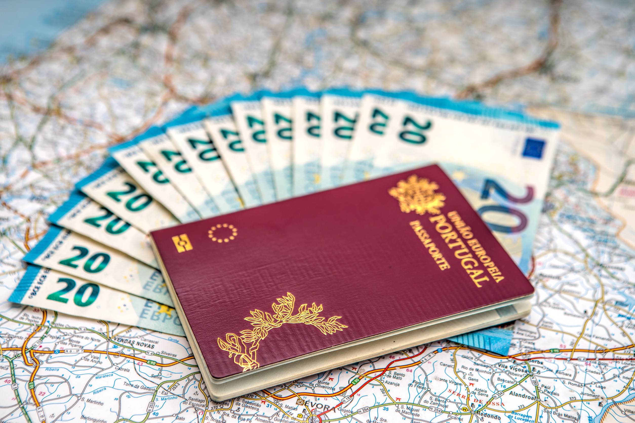 Biometric Passport With Euro Currency With A Map For A Back