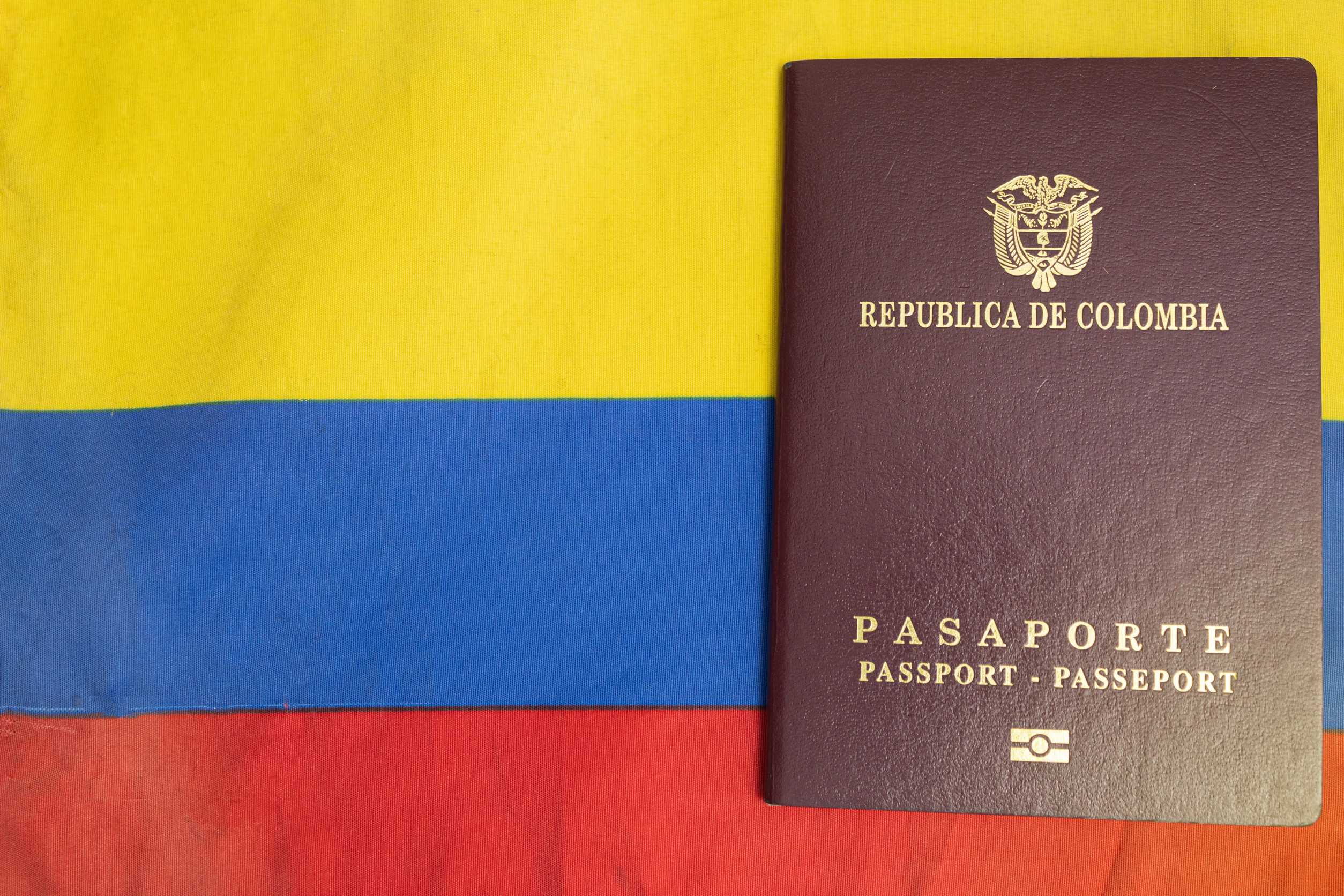 Colombian passport on national flag