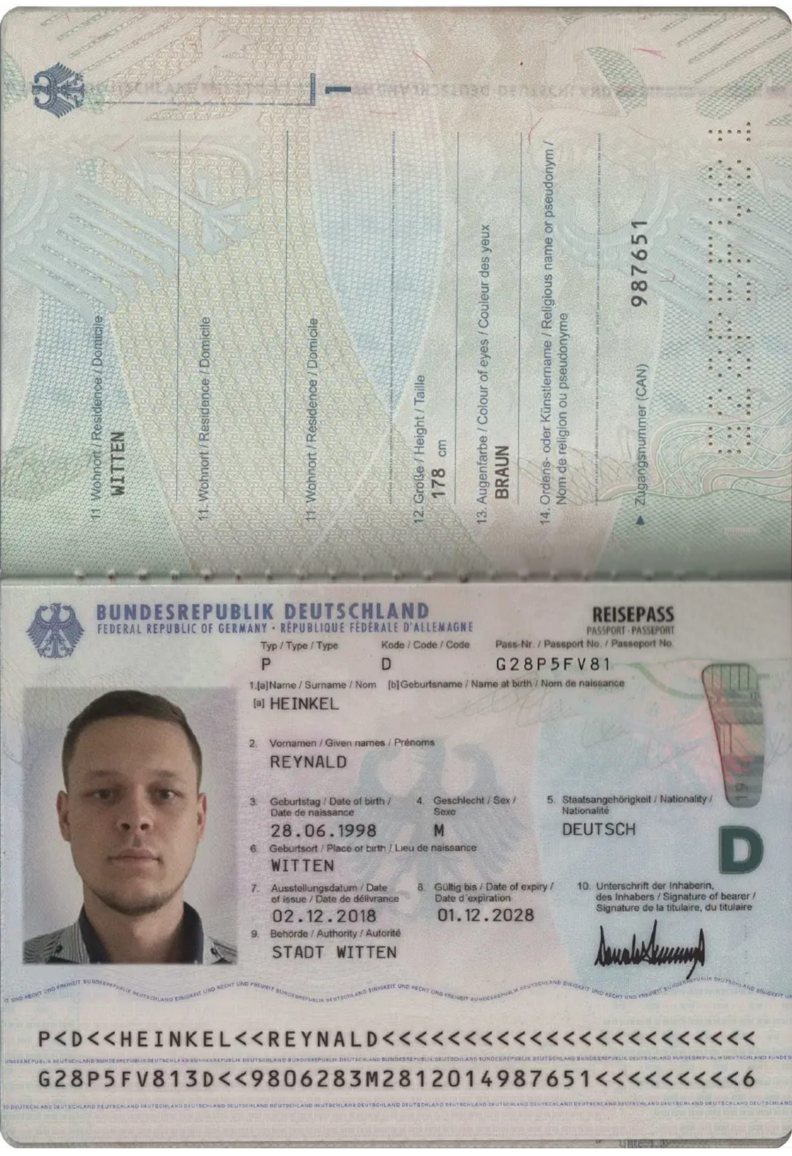 Germany Passport Bio Page Sample For Egypt Evisa