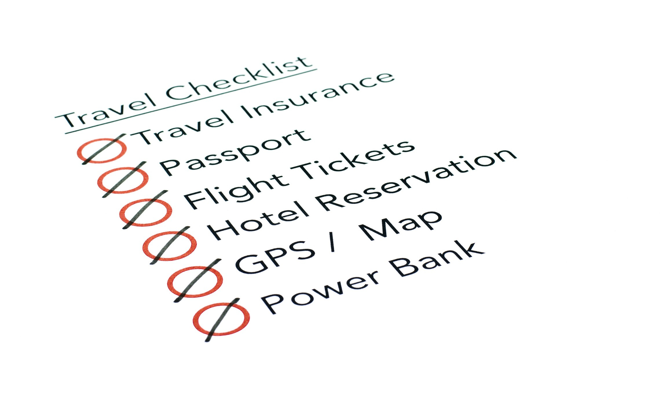 Marked Travel Checklist Isolated On White Background