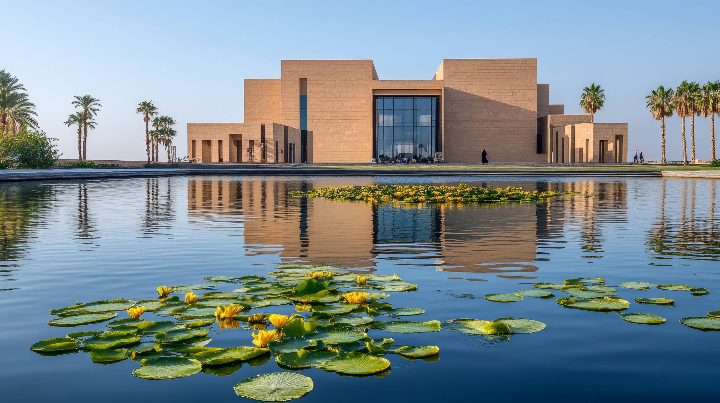 https egypt eta com images modern islamic architecture tranquil reflecting pool and lush water lily pads in bloom