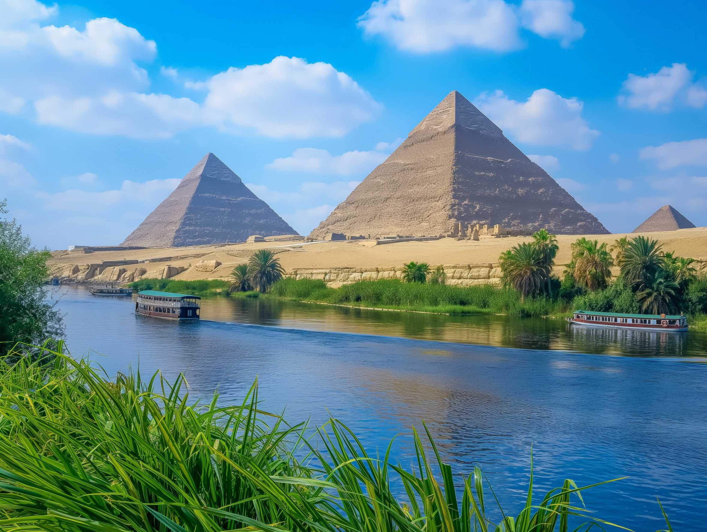 Nile River with Giza Pyramids