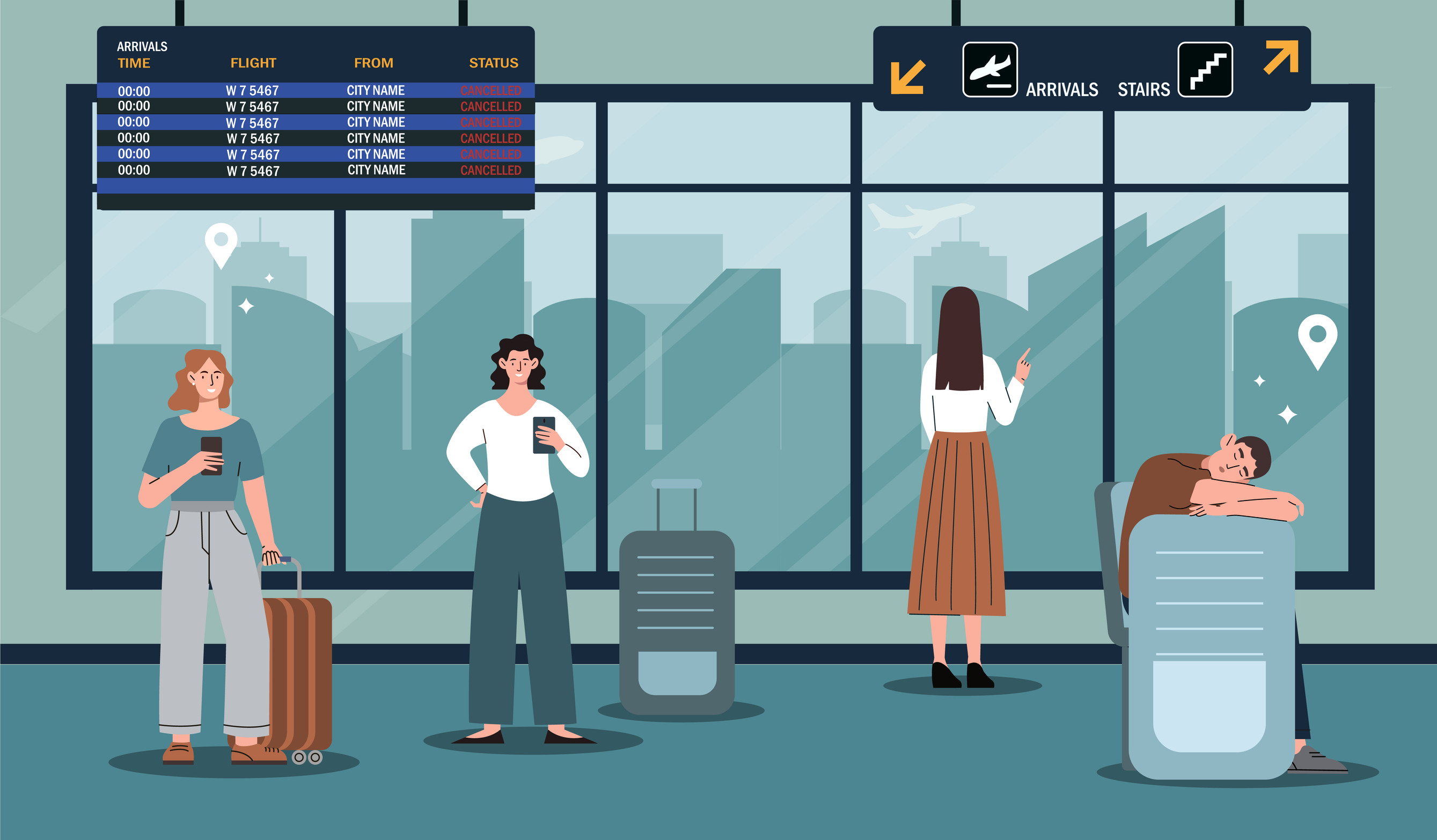 People In Airport Vector Concept
