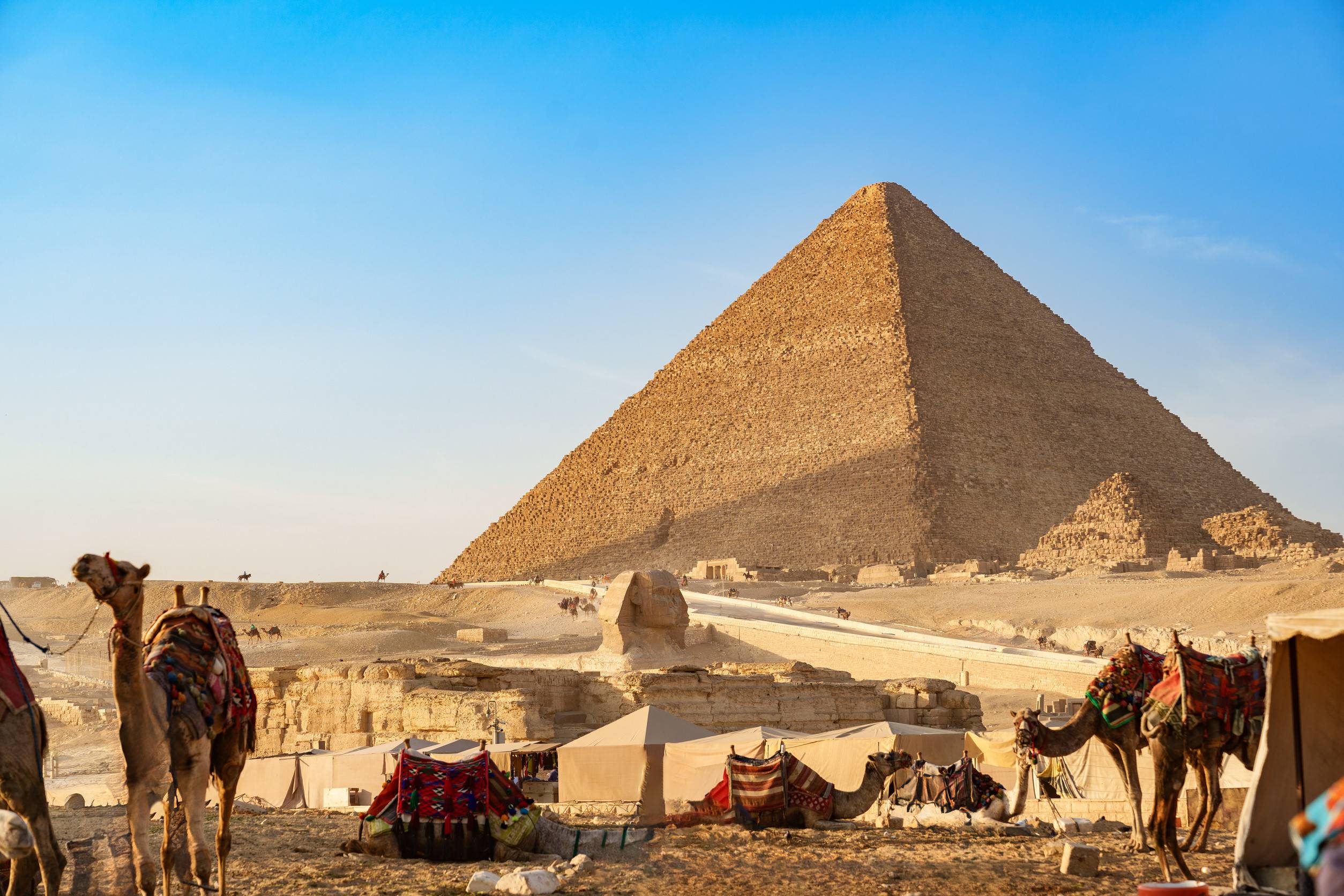 https egypt eta com images pyramids of giza standing tall with camels resting under bright blue sky in ancient egypt