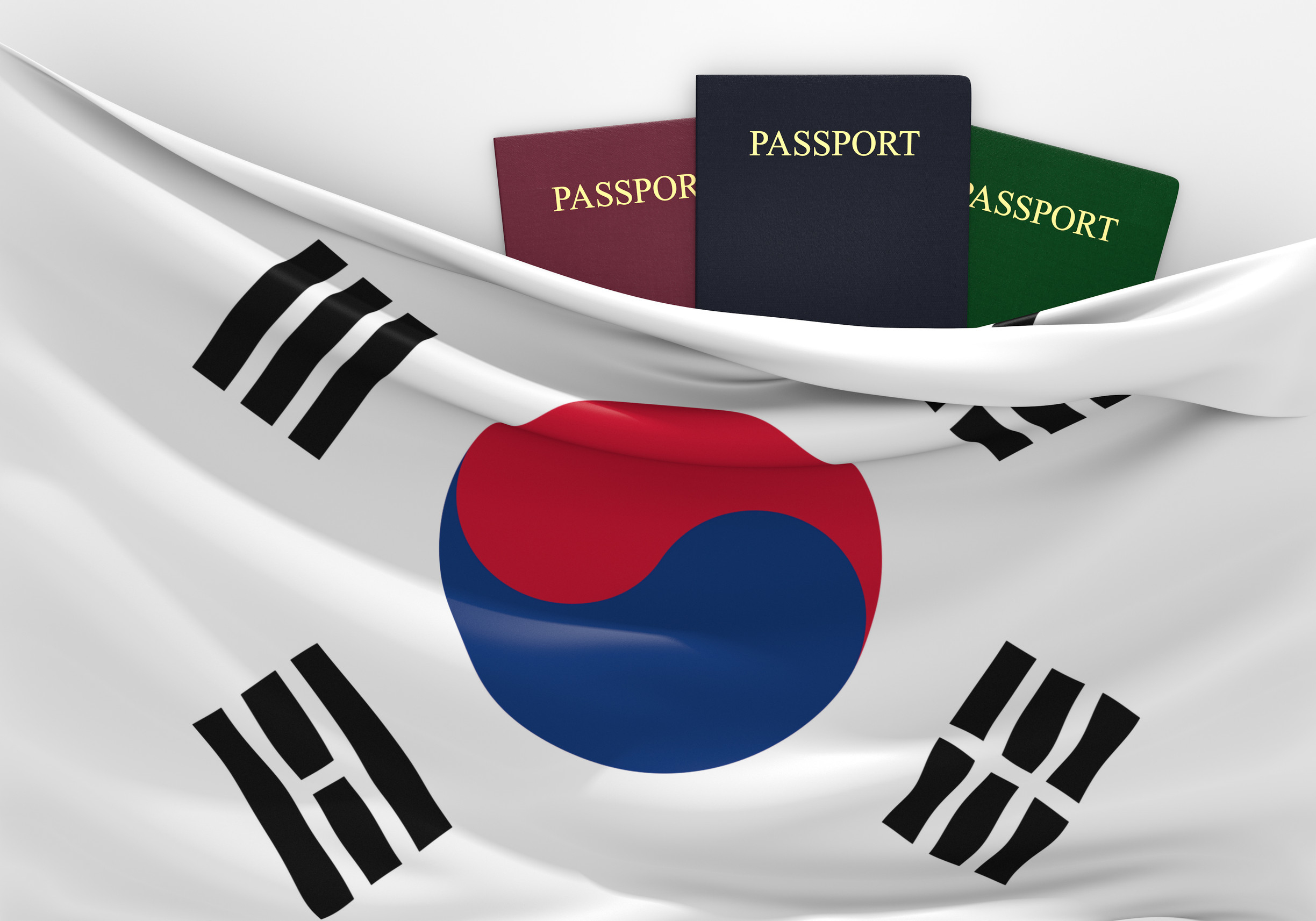 South Korea flag with passports