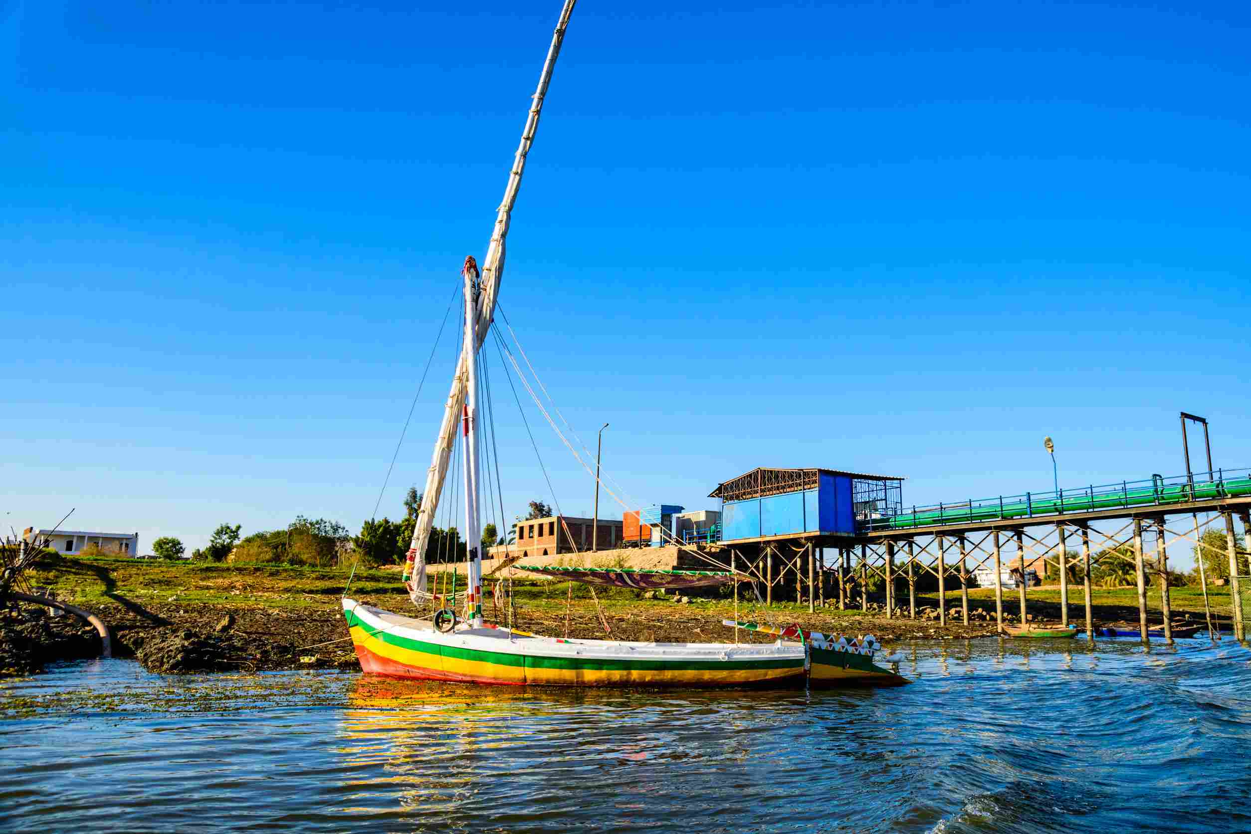 https egypt eta com images traditional egyptian vessel feluccamoored near bank of nile river in luxor egypt