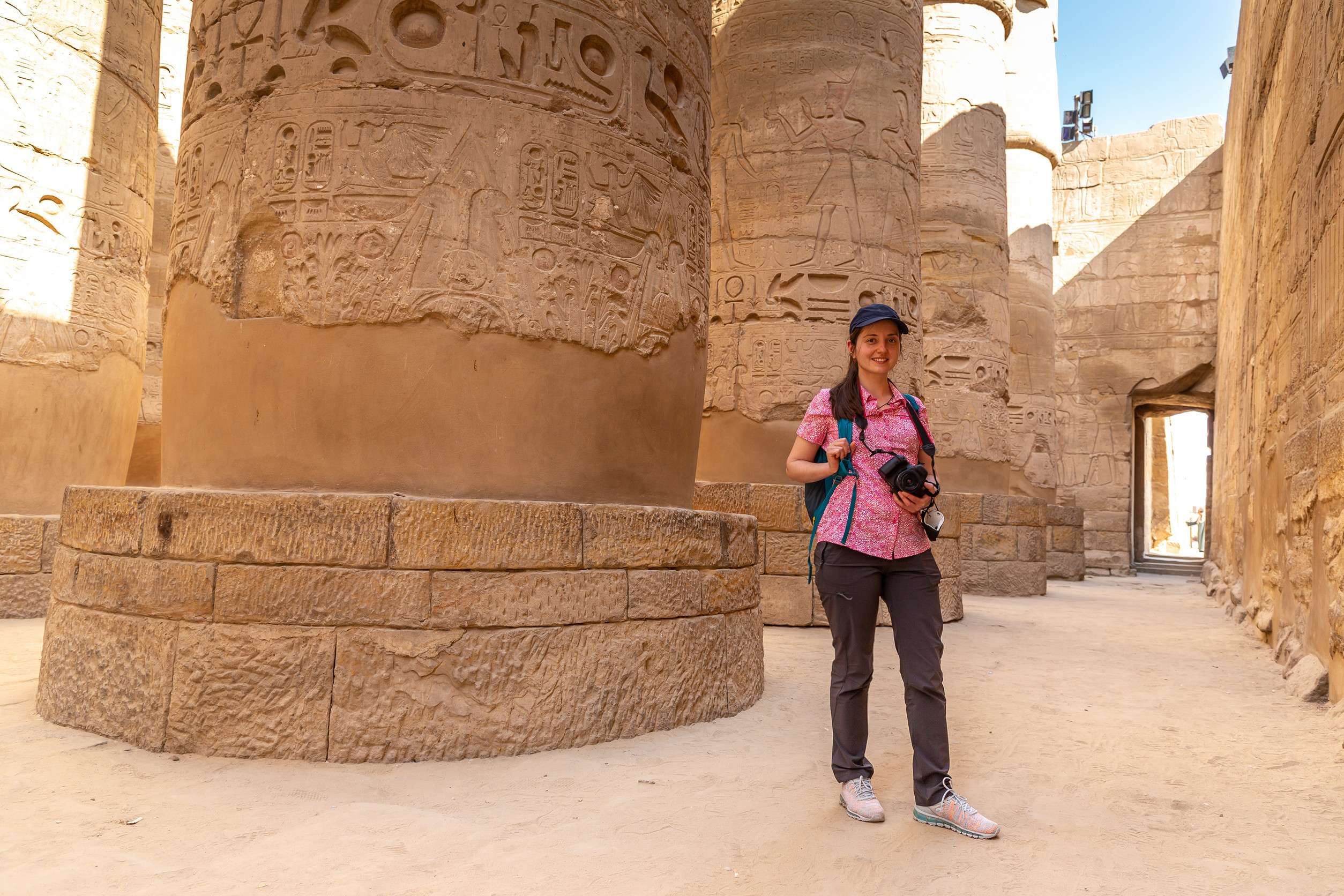 Woman Tourist At Karnak Temple In A Sunny Day Luxor Egypt